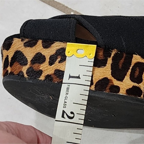 Tory Burch Black Criss Cross Leopard Print Wedge Platform Heels Sandals 9.5 - Picture 13 of 14